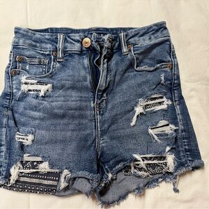 American Eagle Outfitters Distressed Blue Denim Patch Shorts